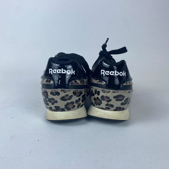 Reebok Royal 422 Sports Shoes Girls Size 4.5 Black Leopard Print Leather Lace up - Picture 4 of 10